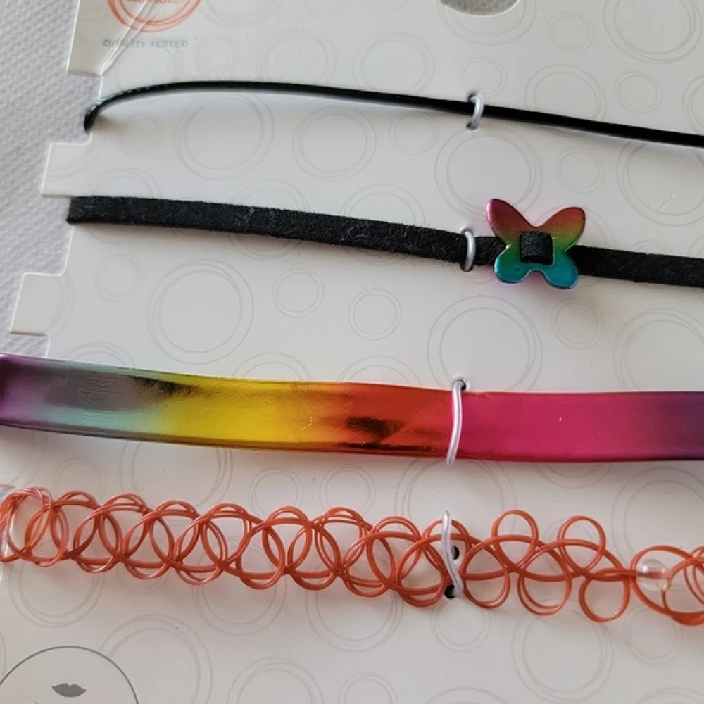 Set of 4 Choker Necklaces Rainbow Heart Butterfly Charm